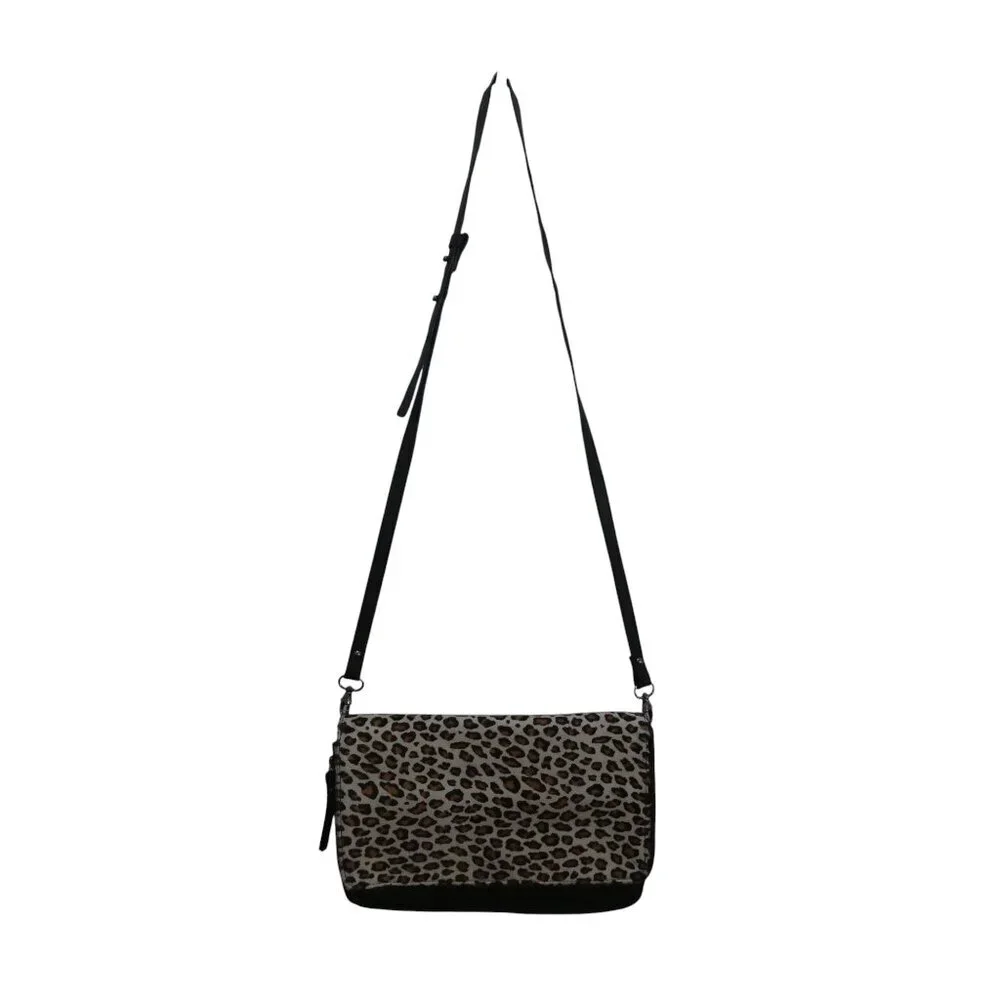 IL Duca Italian Leather Cheetah Print Calf Hair Convertible Crossbody Purse - Picture 1 of 11